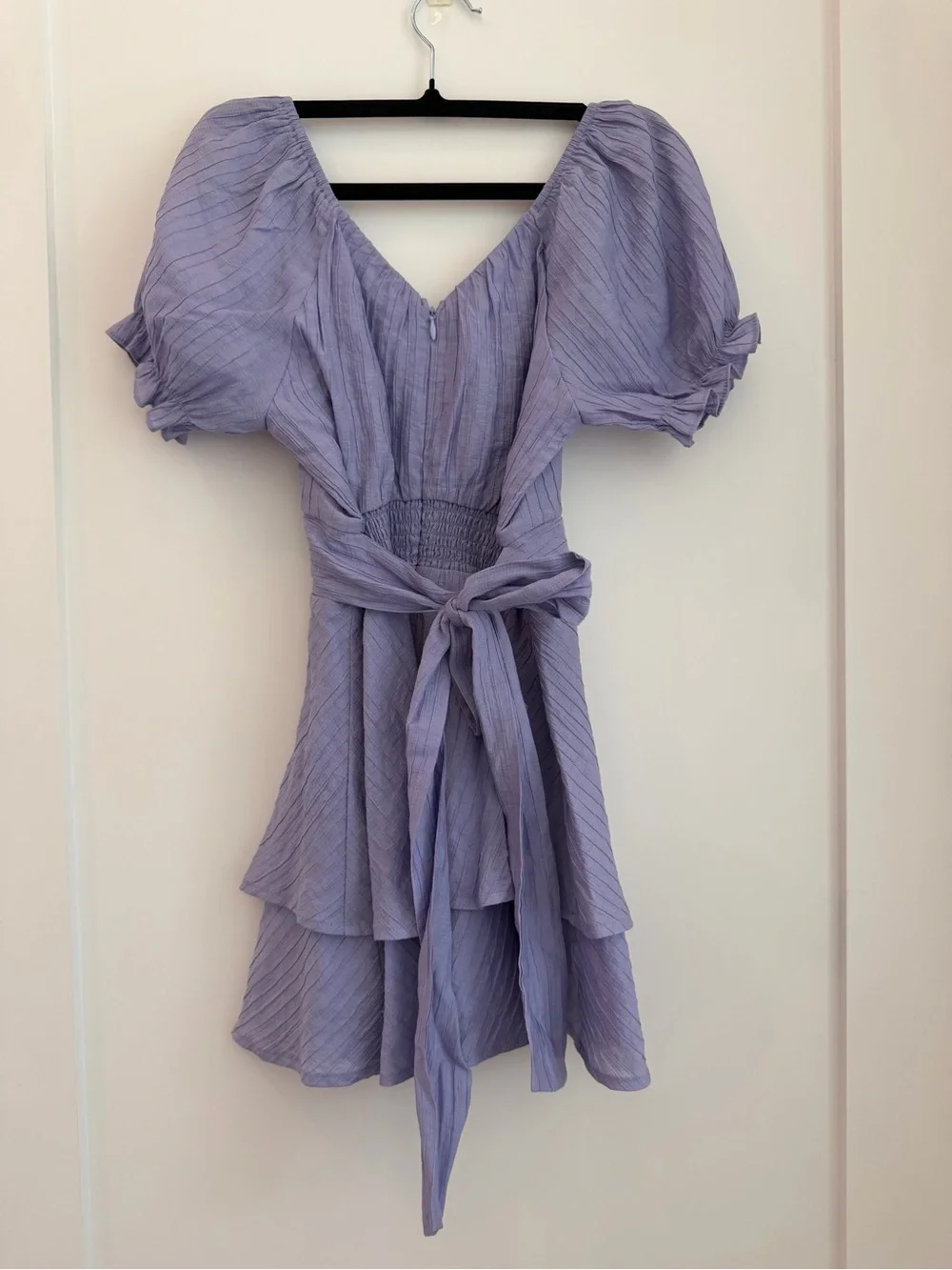 Katie J NYC Lilac Ruffled Shoulder Mini Dress